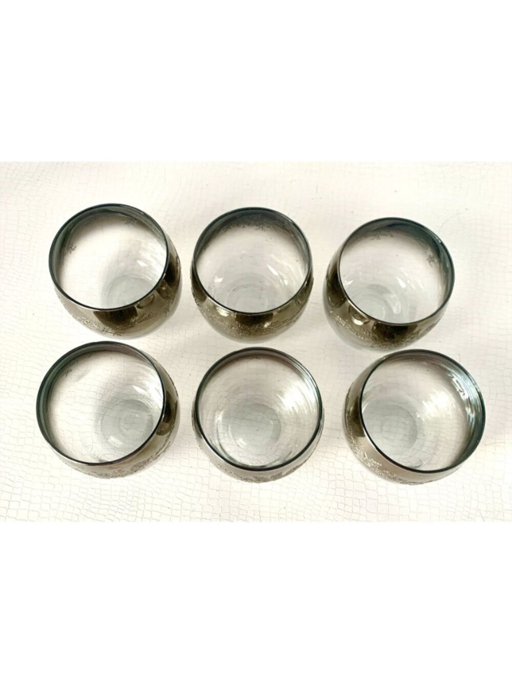 6 Mid-Century Modern Queen's Lusterware  Silver Rim Glasses Roly Poly - Picture 4 of 5